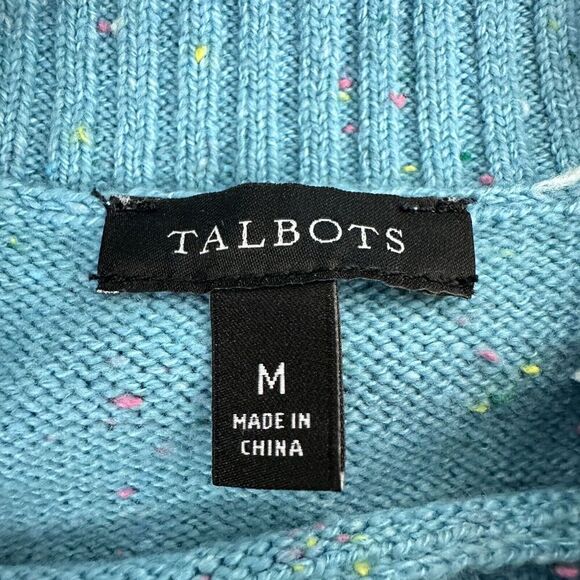 Talbots Mock Neck Sweater Dress Size Medium Aqua Blue Speckled Shoulder Buttons - Picture 9 of 15
